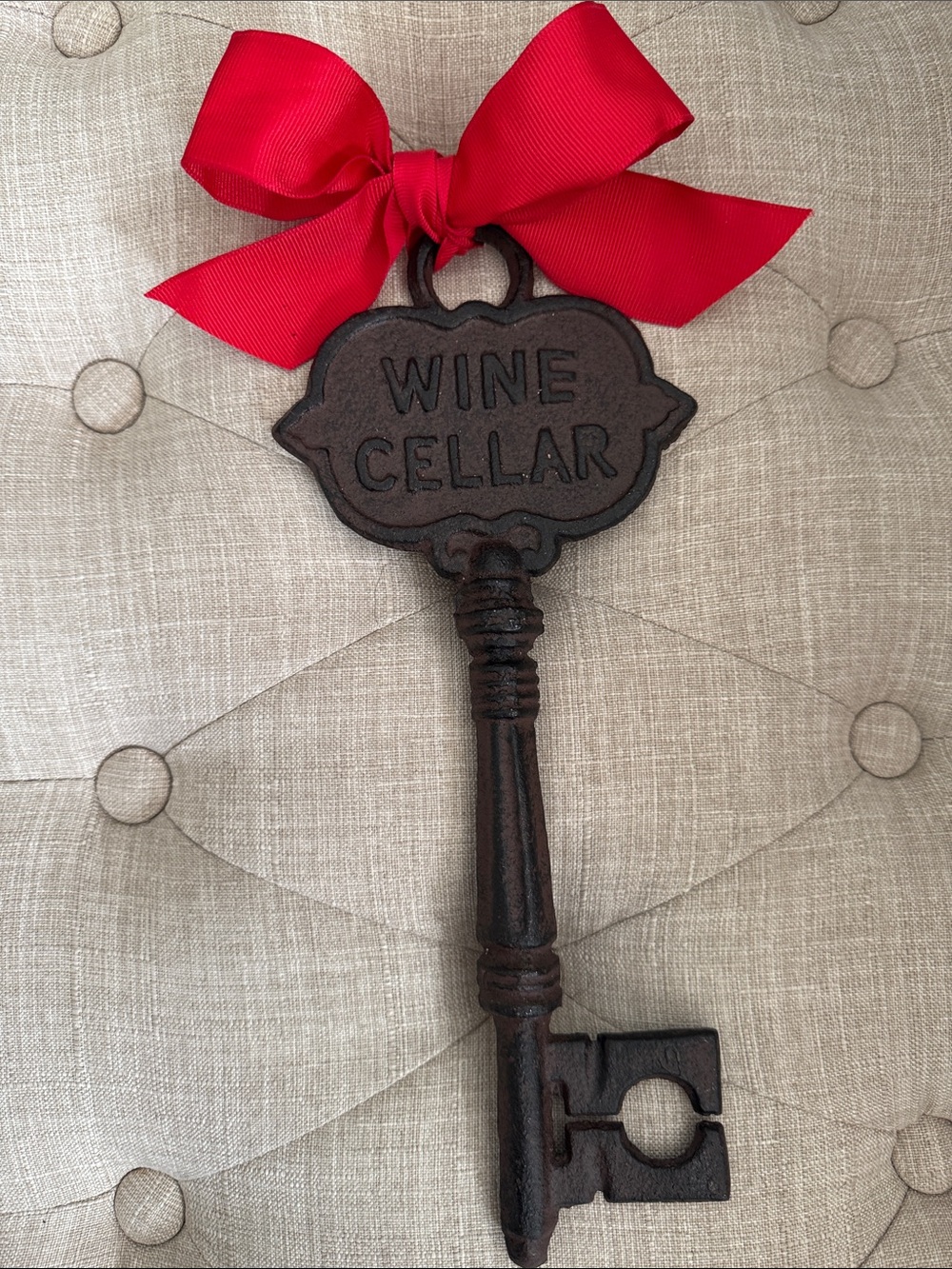 Rustic Wine Cellar Key Wall Decor with Red Bow